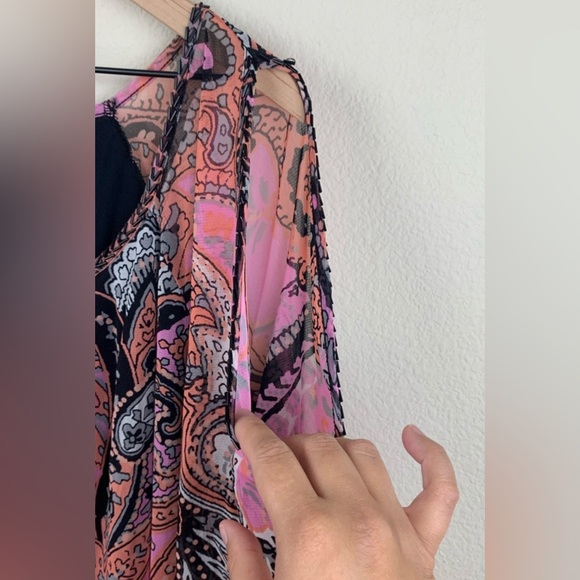 INC international concepts pink black paisley beaded cold shoulder blouse 1X - Picture 5 of 7